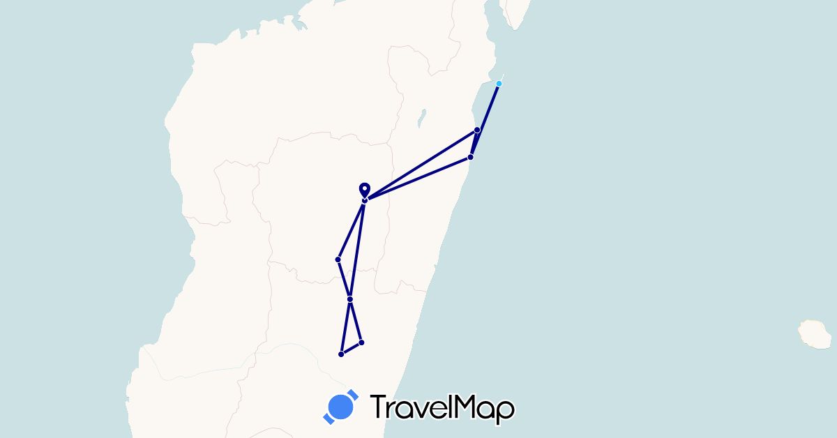 TravelMap itinerary: driving, boat in Madagascar (Africa)